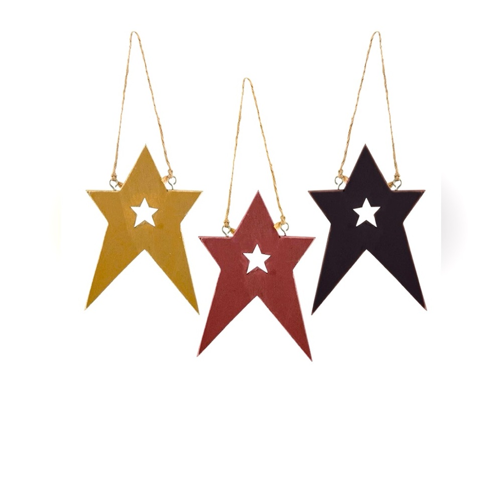 *Folk Star Ornaments With Star Cutouts Set of 3